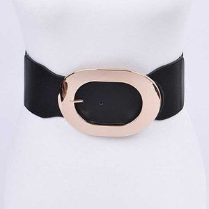 Oval Buckle Plus Size Belt - Black/Gold